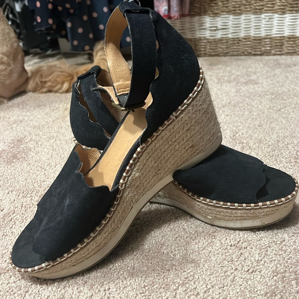 Wedge leather strap sandals